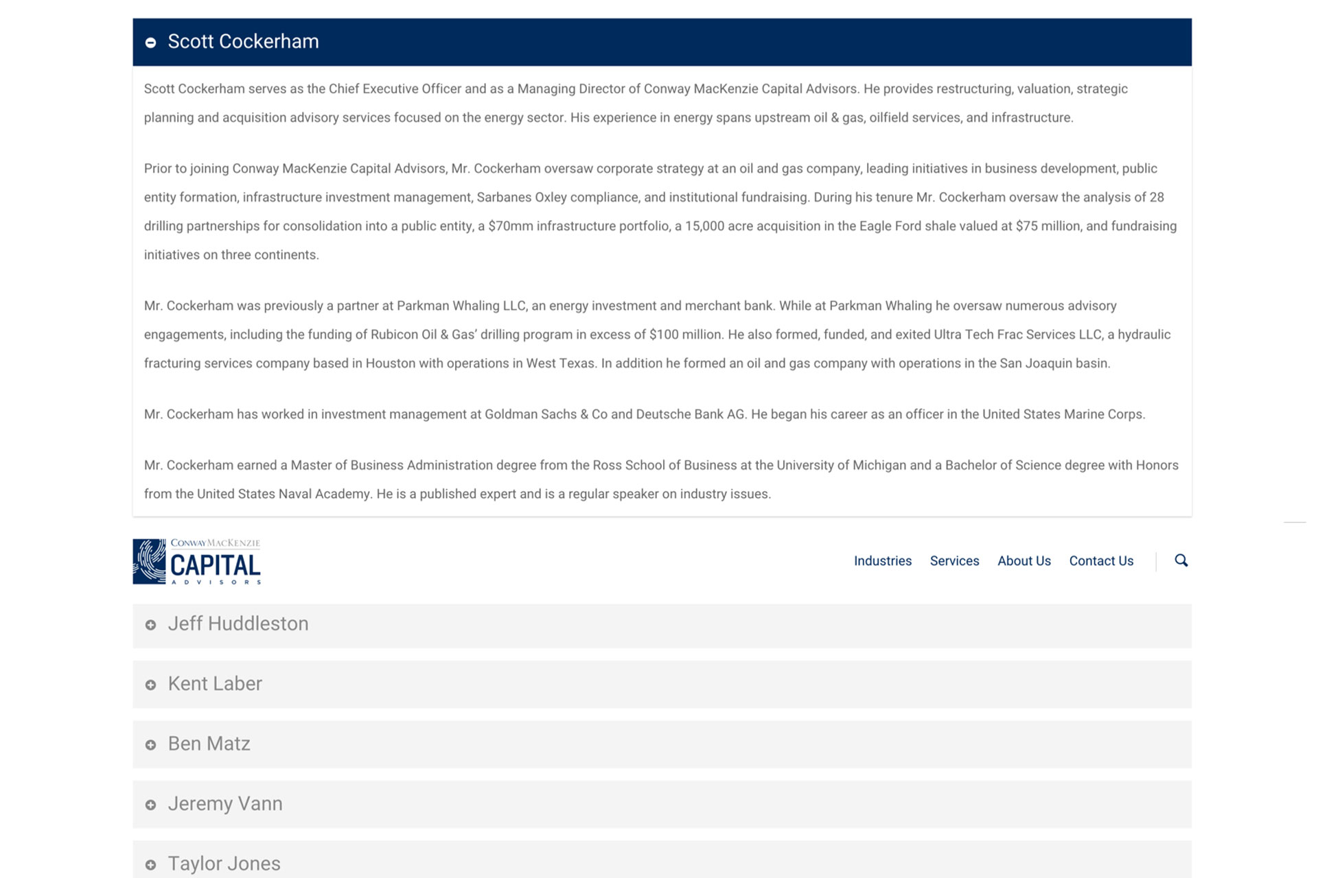 Conway Mackenzie Capital Investment Website slide 3