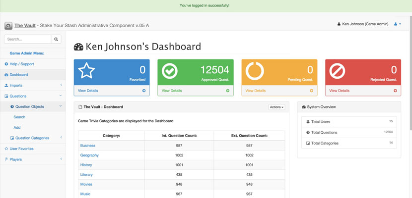 Stake Your Stash custom administrative console and API backend